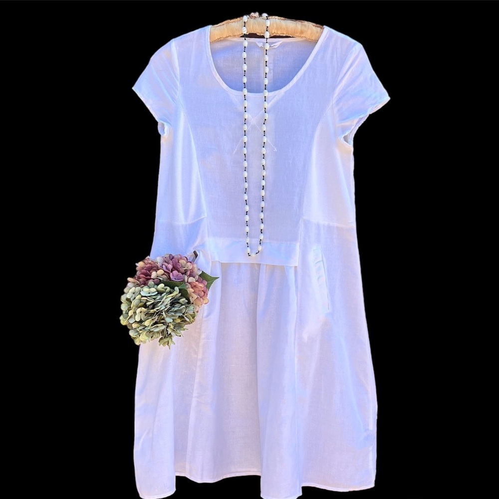 1920s Flapper Gatsby Drop Waist Cotton Dress With POCKETS S NWT